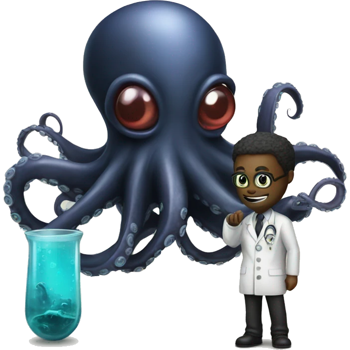 Black Alien Octopus with a scientist  emoji