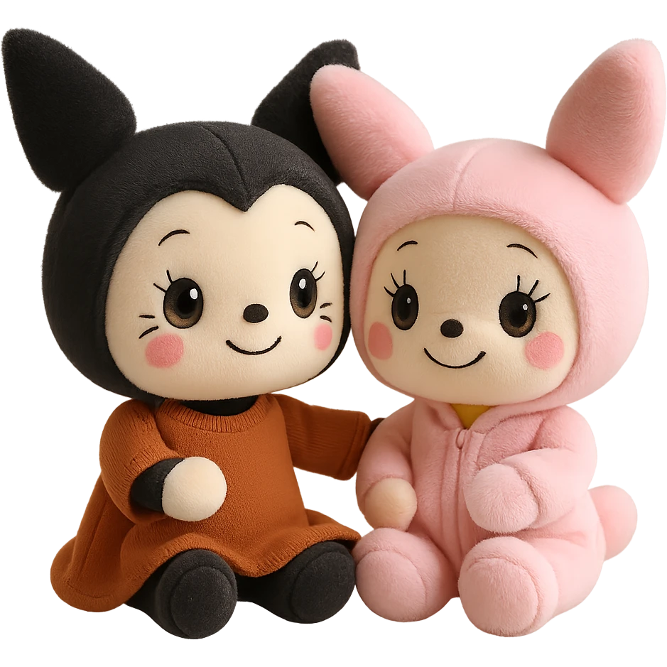 Remove the background, keep only Kuromi and My Melody, photorealistic style, preserve all details, transparent background. emoji
