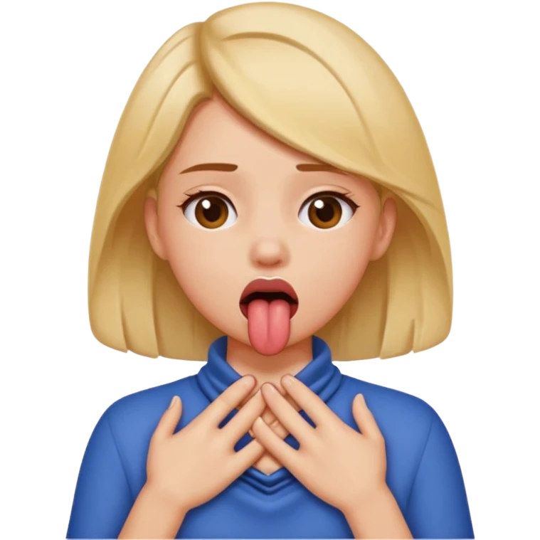 Girl with hands around her neck, choking herself with her tongue out emoji
