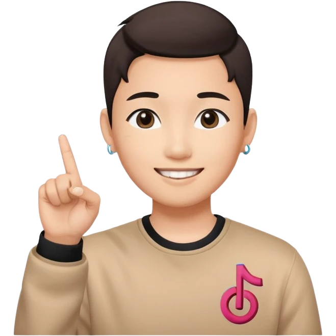 Asian with tiktok logo point up with one finger  emoji