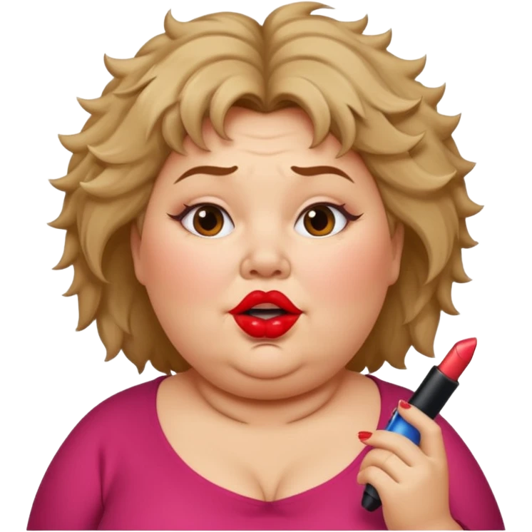 fat lady with double chin and messy hair remove the lipstick on chin emoji