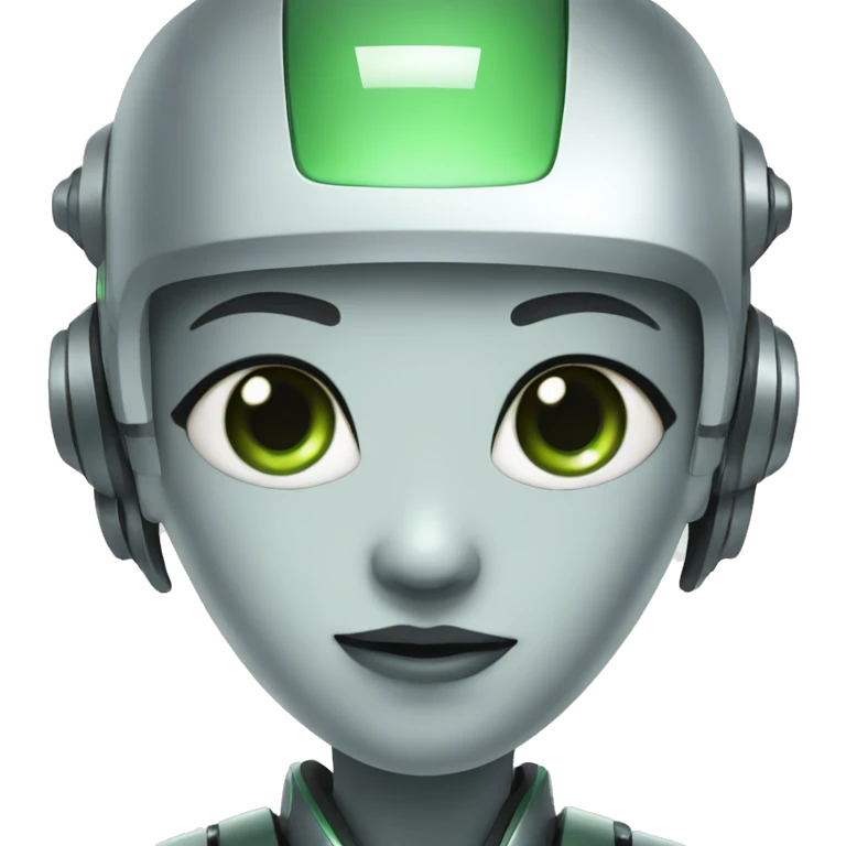 Asian robot with green eyes emoji
