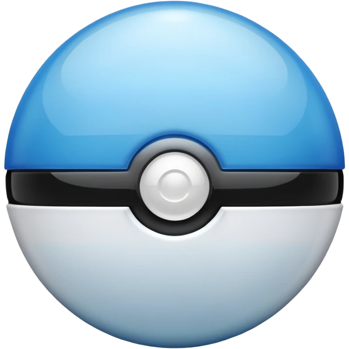 blue pokeball emoji, top half is a more saturated blue, bottom half is white, black stripe, with a white sheen, with a pearlescent finish, with a glass effect emoji