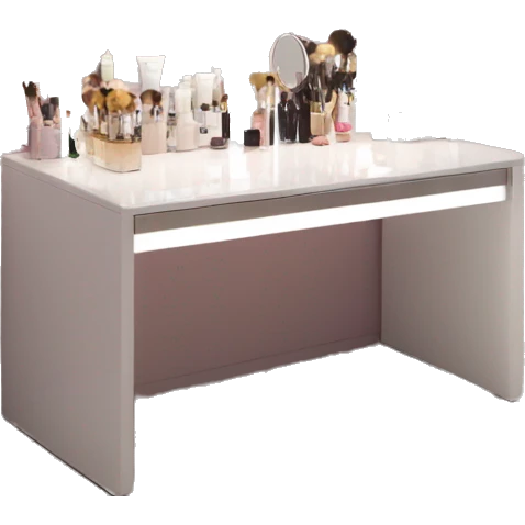 Vanity table with square led light mirror emoji