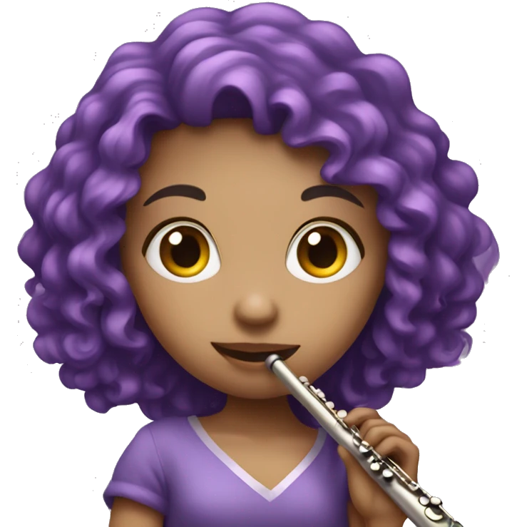Pale Girl with purple curly hair playing flute emoji