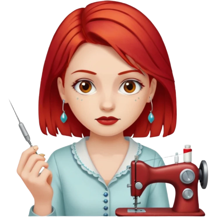 Девочка с красными волосами и пирсингом в брови швея emoji