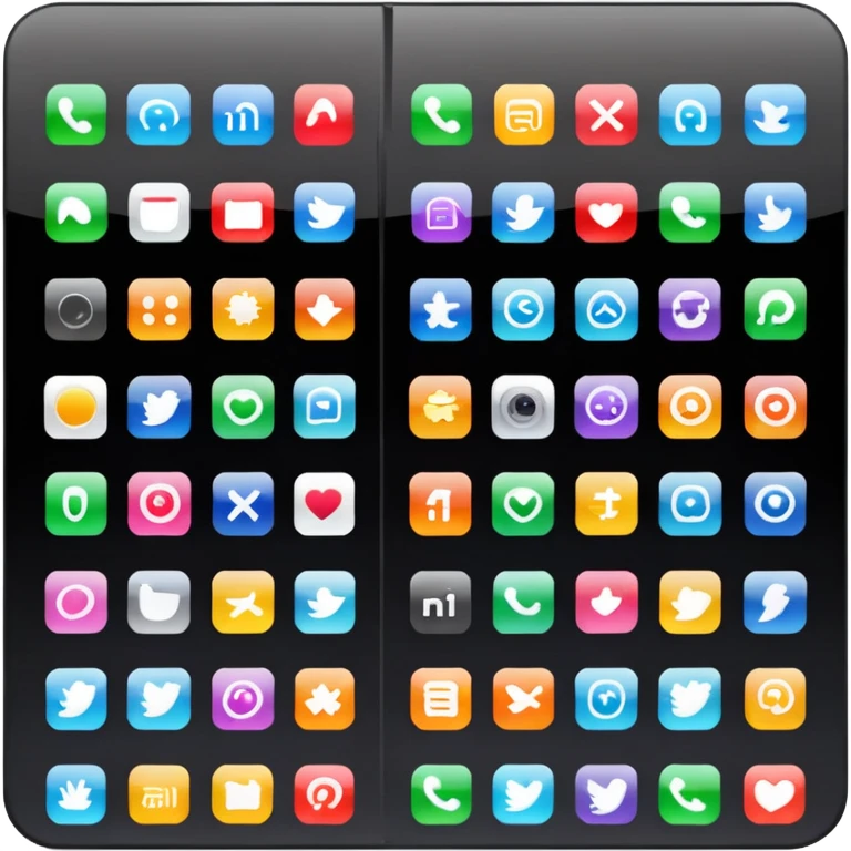 A simple black desktop screen displaying app icons in grid emoji