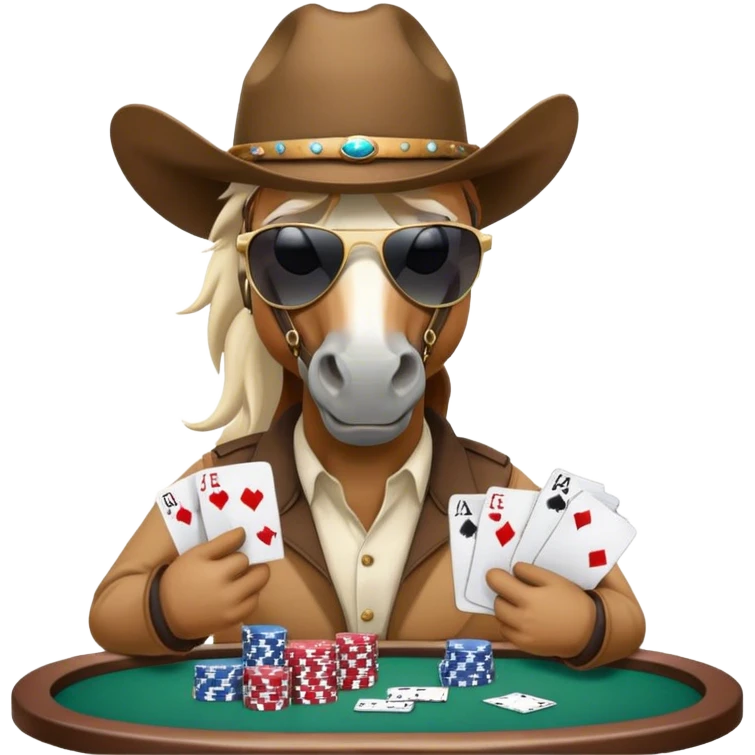 horse playng poker wearing cowboy hat wearing sunglasses emoji