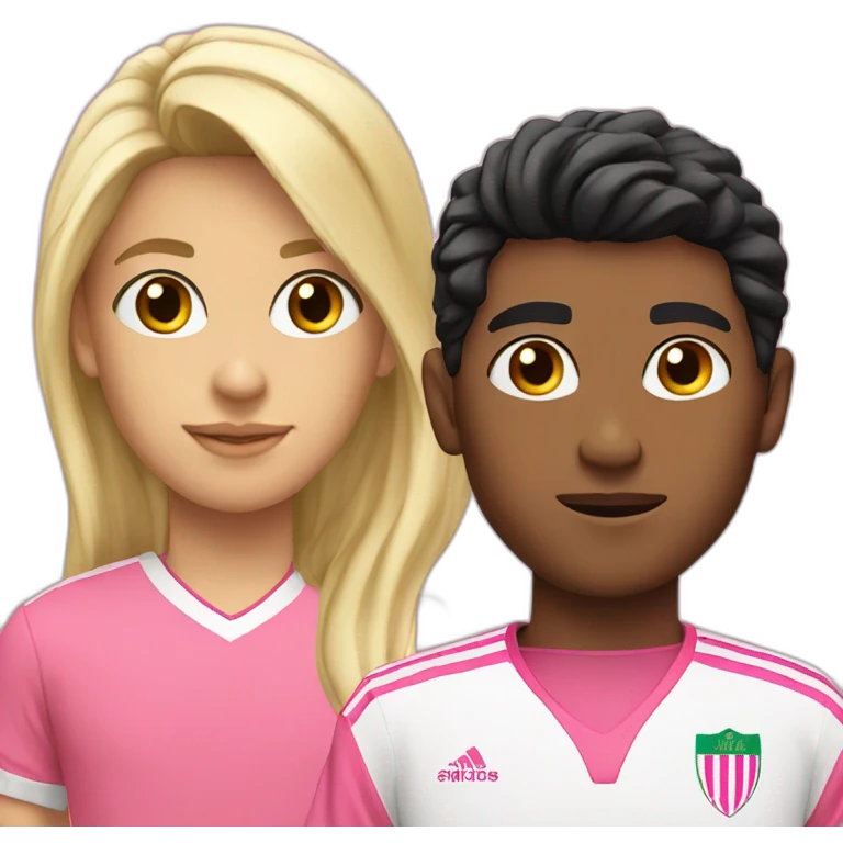 Arab boy, pink algerian football shirt, lean blonde hair, black hair emoji