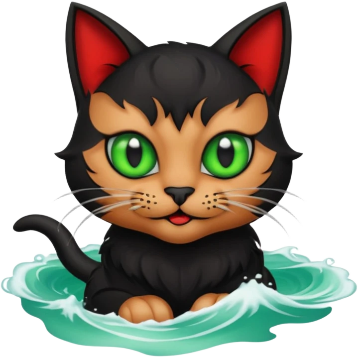 a bad kitty on the waves. make the cat look devlishish emoji
