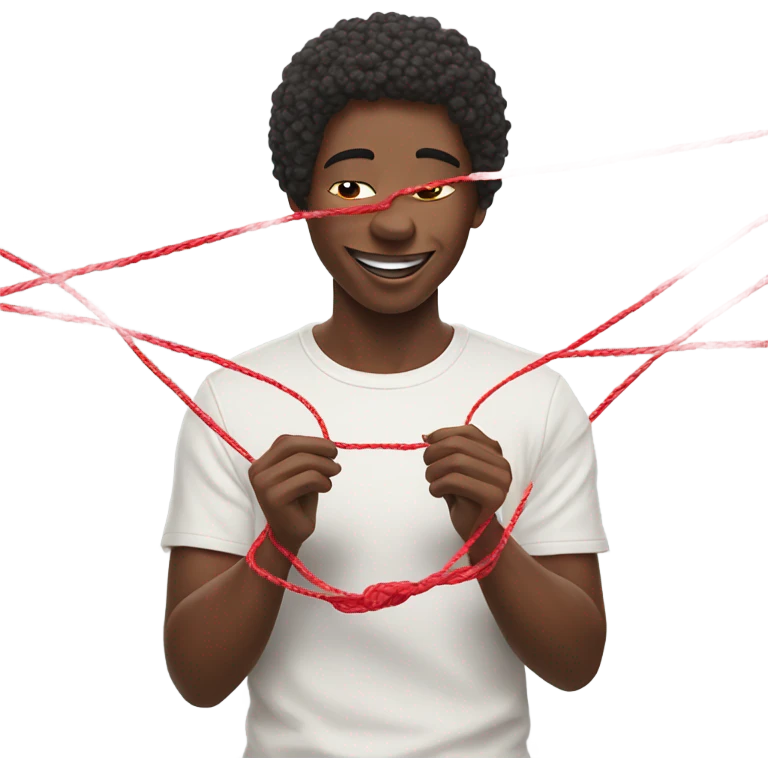Person eating a red string on cotton balls emoji