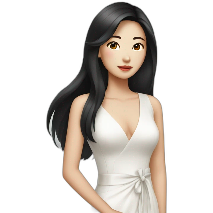 Beautiful Asian woman with long black hair and white dress emoji
