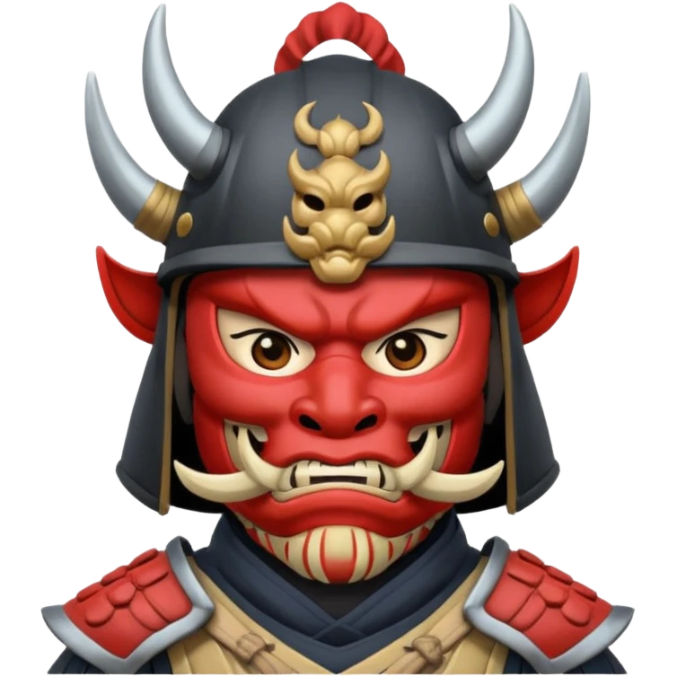 Samurai with helmet and an oni mask covering their mouth emoji