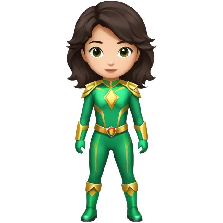 green Power Ranger Asian girl with dark brown wavy hair emoji