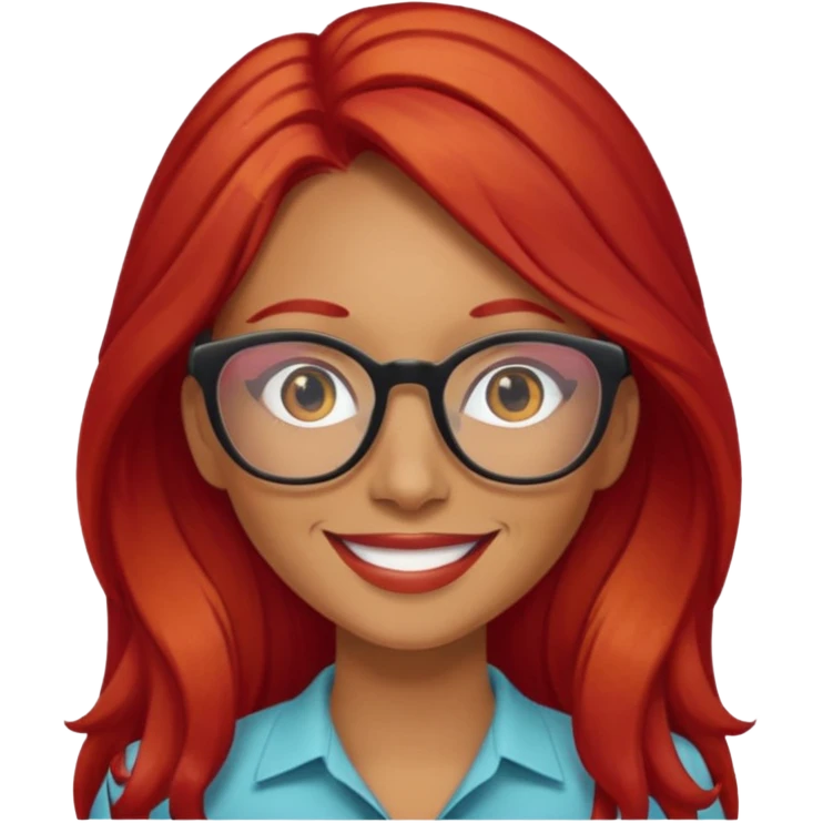 Una mujer con pelo rojo y lentes trigueña pelo largo emoji