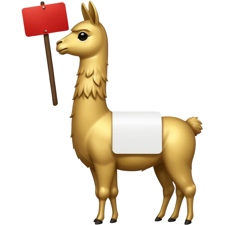 A small golden llama silhouette with a white sign emoji