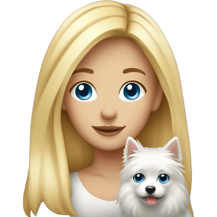 Blonde girl blue eyes holding spitz  emoji