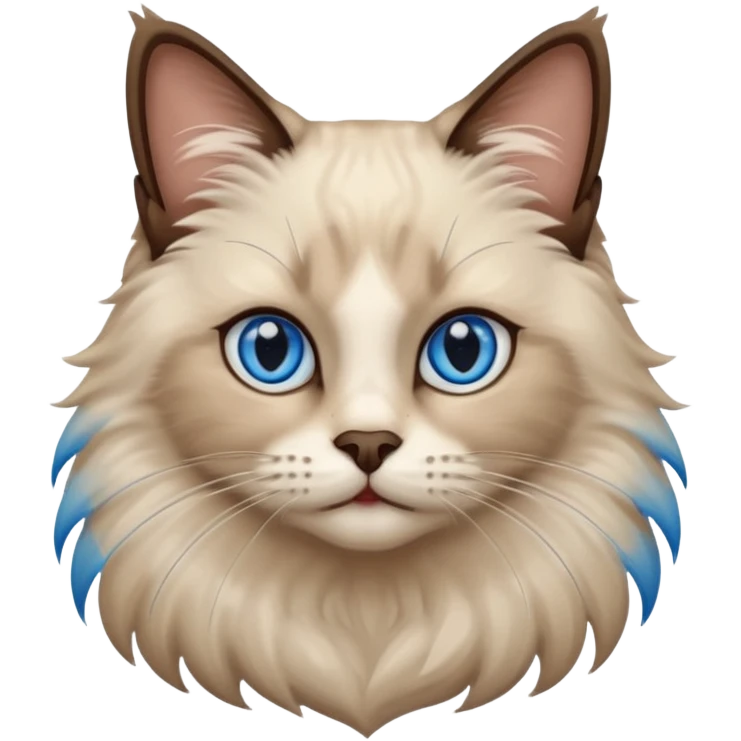 Ragdoll cat, with dark brown center face area with surrounding beige fur, bright blue eyes emoji