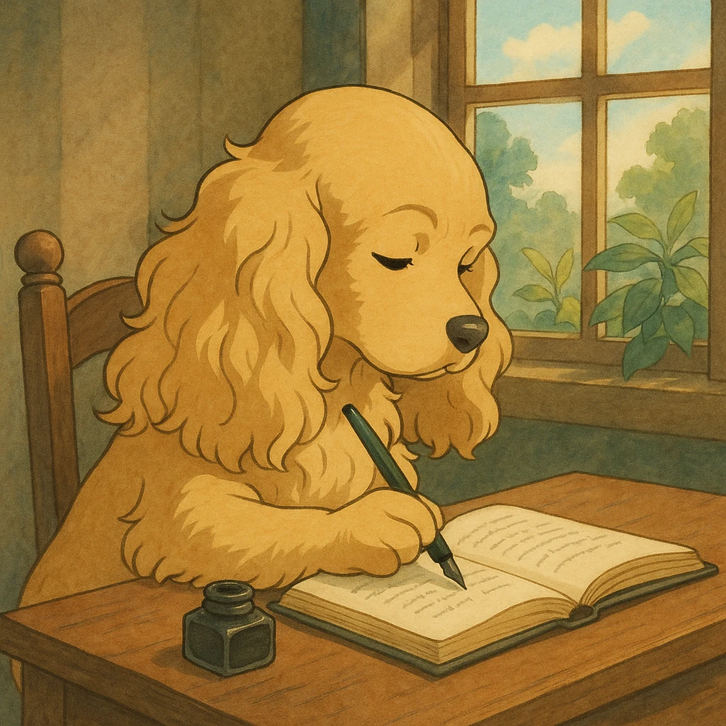 Blonde cocker spaniel writing a novel   emoji