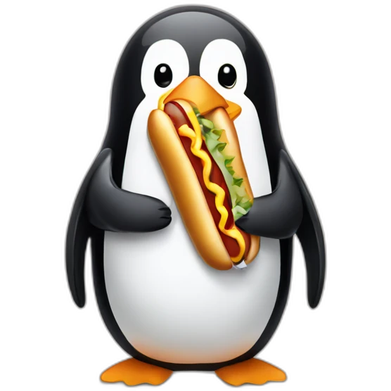 Penguin eating a hot dog emoji