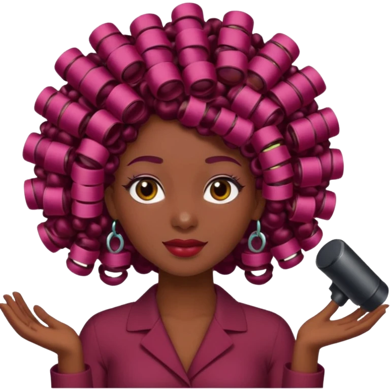 hair with burgundy hair rollers emoji