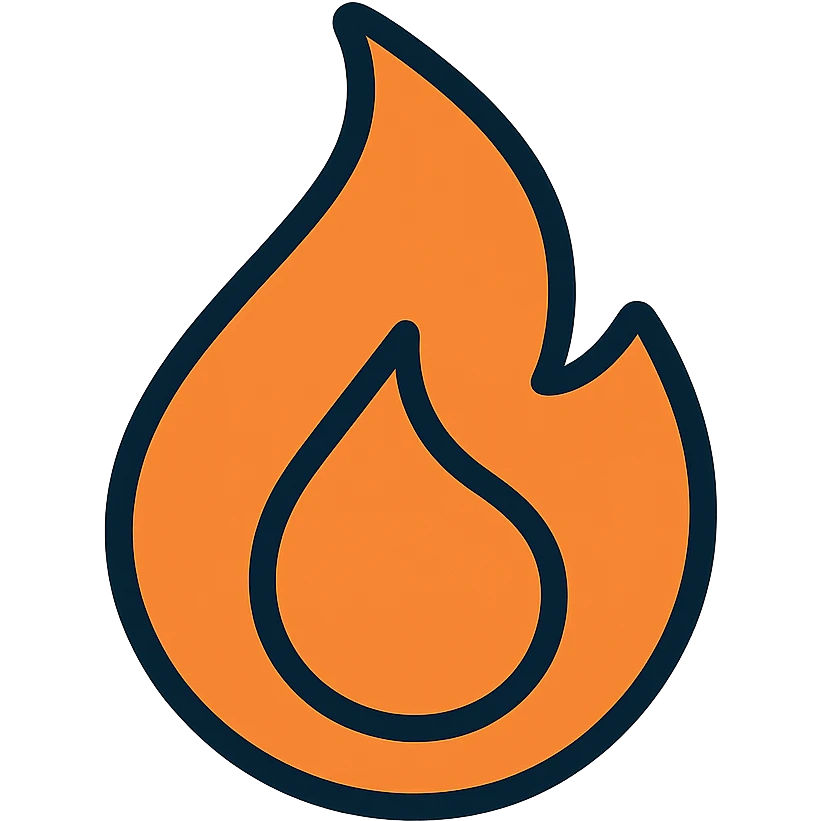 abstract flame shape with bold blue outline, geometric style icon emoji