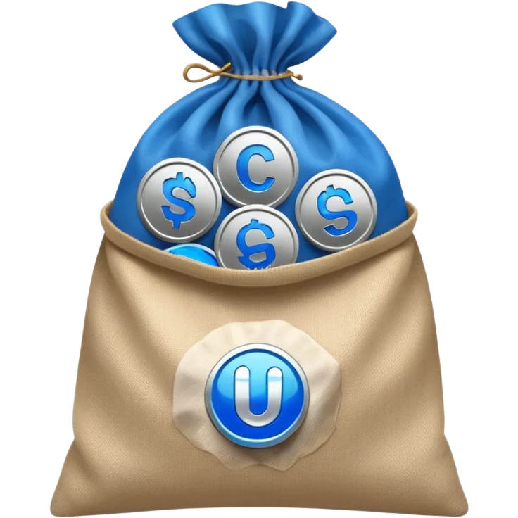 blue coins inside a bag  emoji