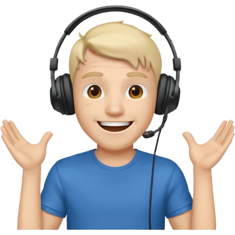 Male, excited, wearing headphone having mic, t-shirt  emoji