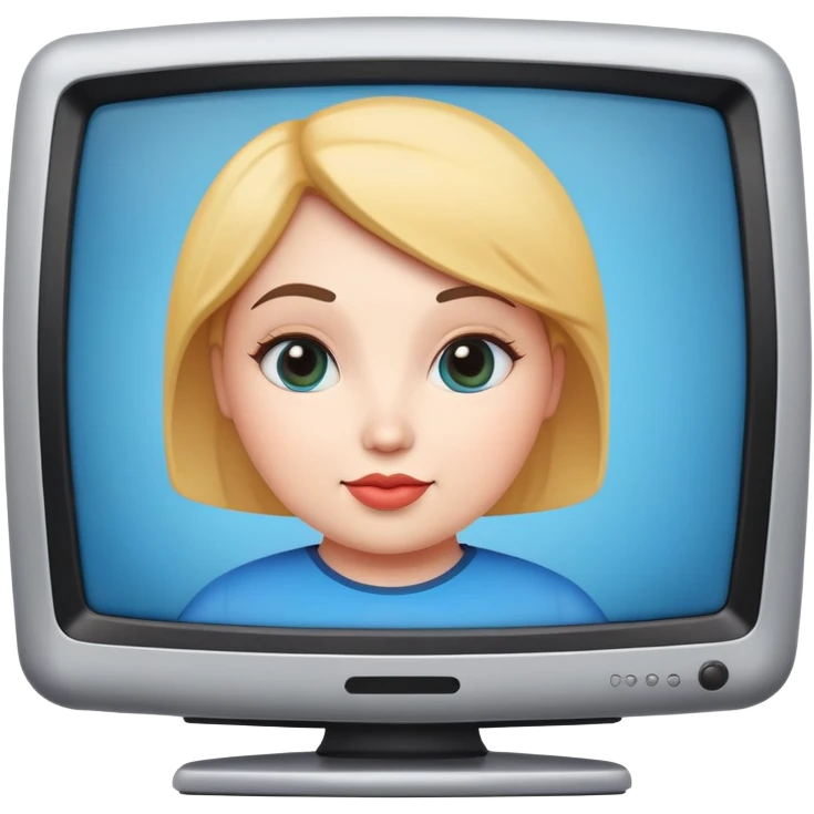 Thick curvy female character with flatscreen TV head, cute computer face on screen emoji