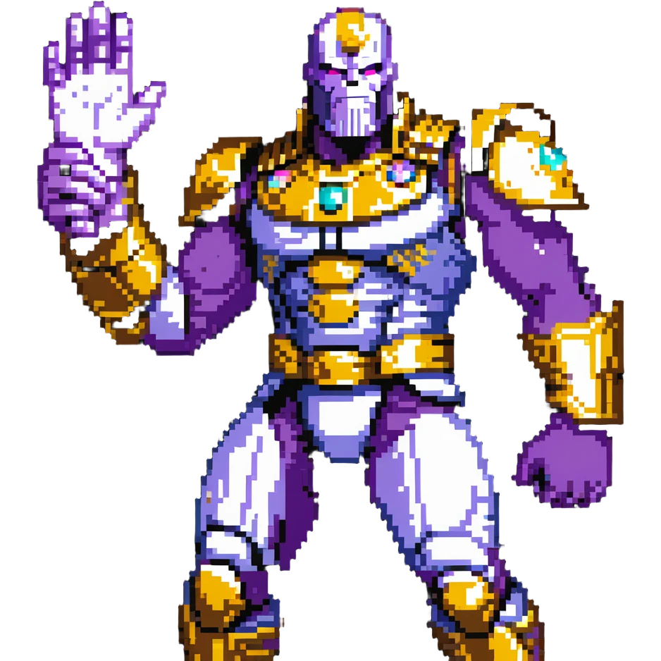 Thanos with infinity gauntlet in Squid Game setting making a power pose emoji