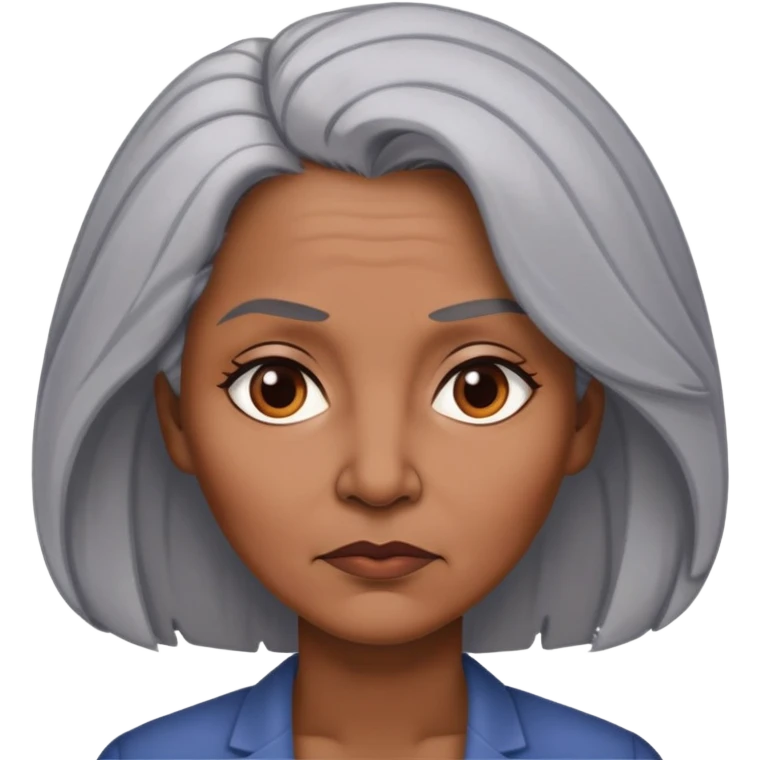 "- Nữ
- 50 tuổi
- Da nâu
- Tóc bồng bềnh, tóc bạc
- Mặt nghiêm túc
" emoji