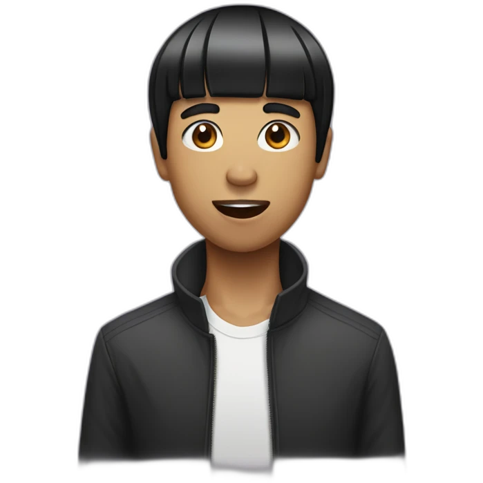 Guy black hair with a bowl cut and his tongue out emoji