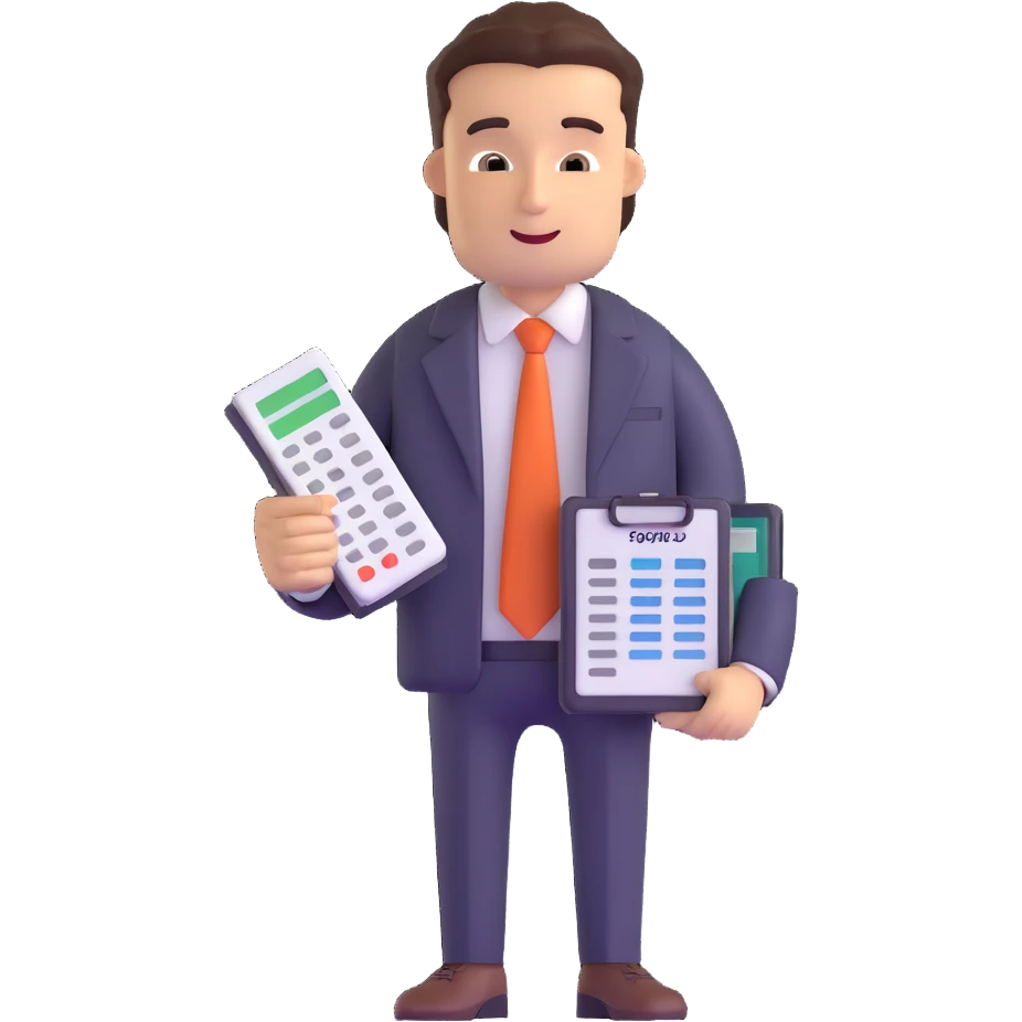 male accountant with spreadsheet, calculator and ledger emoji