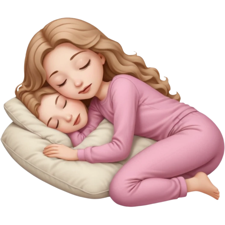 girl with pale skin and long wavy light brown hair in light pink clothes sleeping on a pillow emoji