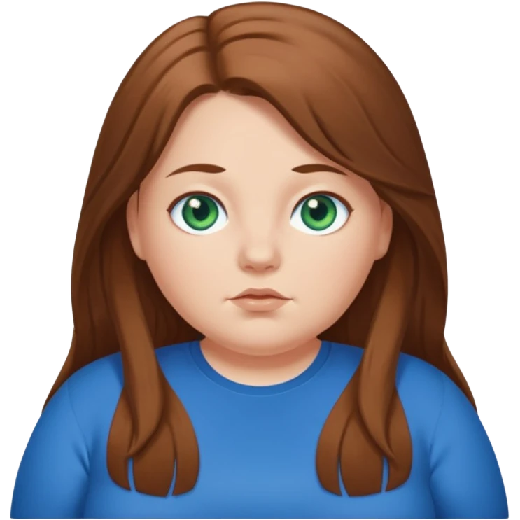 A bit Overweight white girl with blue green eyes. with brown long hair and blue clothes  emoji