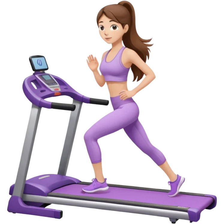 girl with long brown hair on treadmill wearing light purple yoga set emoji