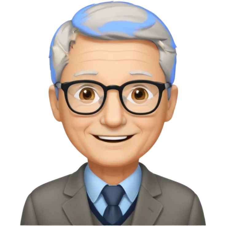 emoji of a gentleman in his 70s, short gray hair, wearing glasses, friendly smile emoji