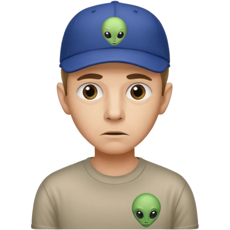 trust no one Mulder from the x-files looking very very worried wearing a t-shirt and a baseball cap with a picture of an alien emoji