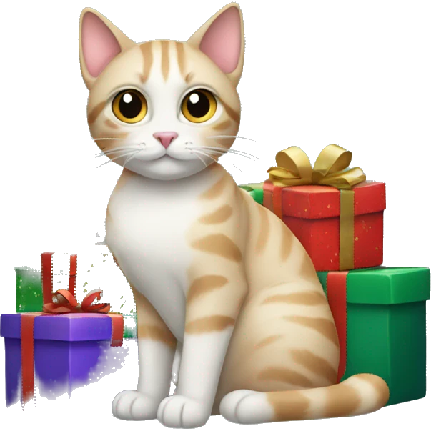 cat surrounded by christmas presents emoji