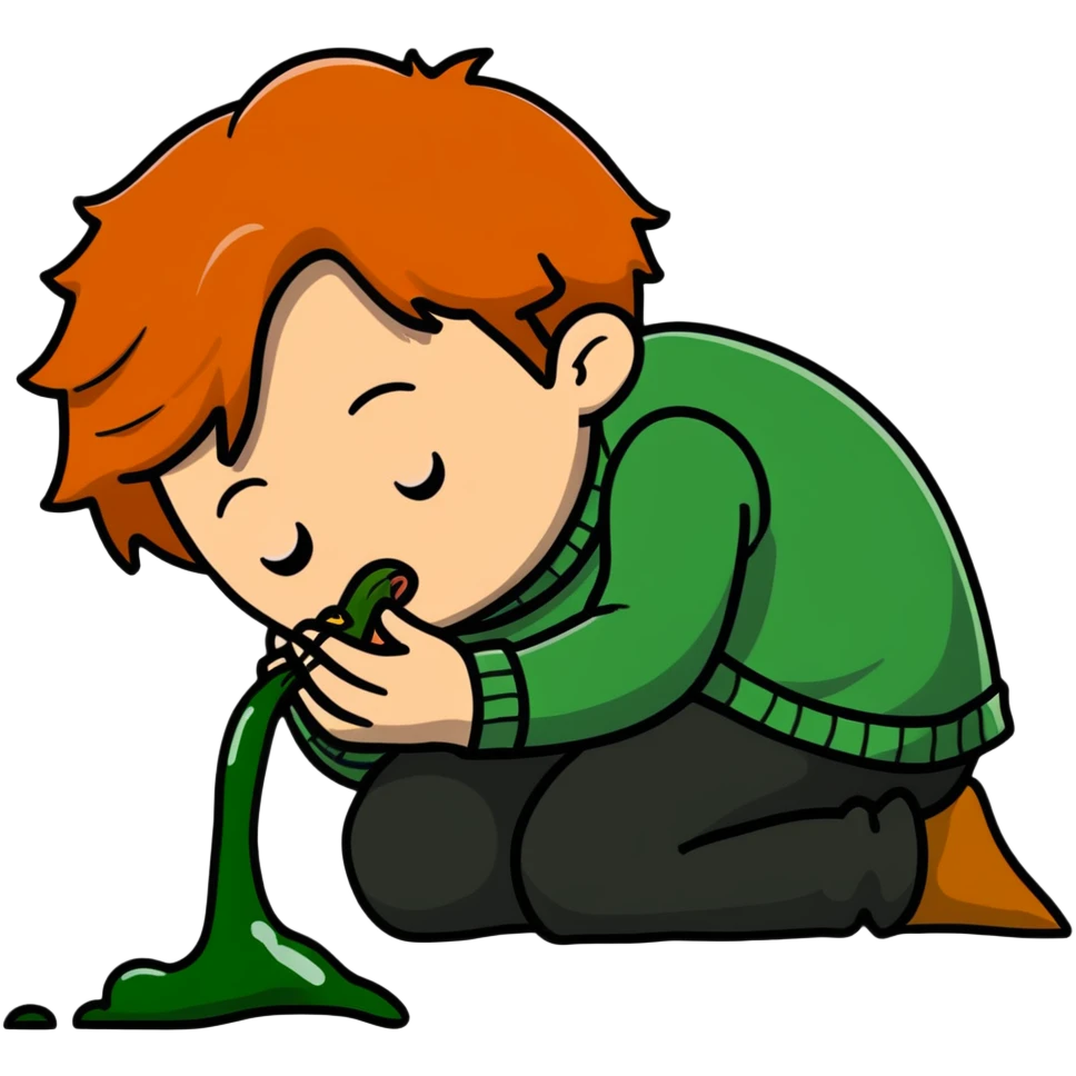 Ron Weasley with ginger hair vomiting green slugs emoji