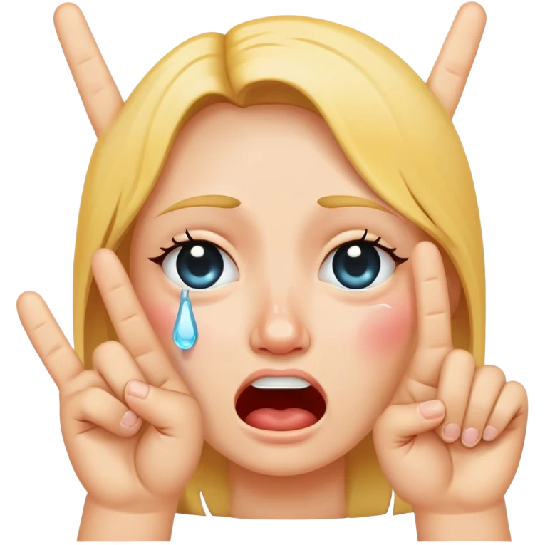Peace sign fingers with crying face  emoji