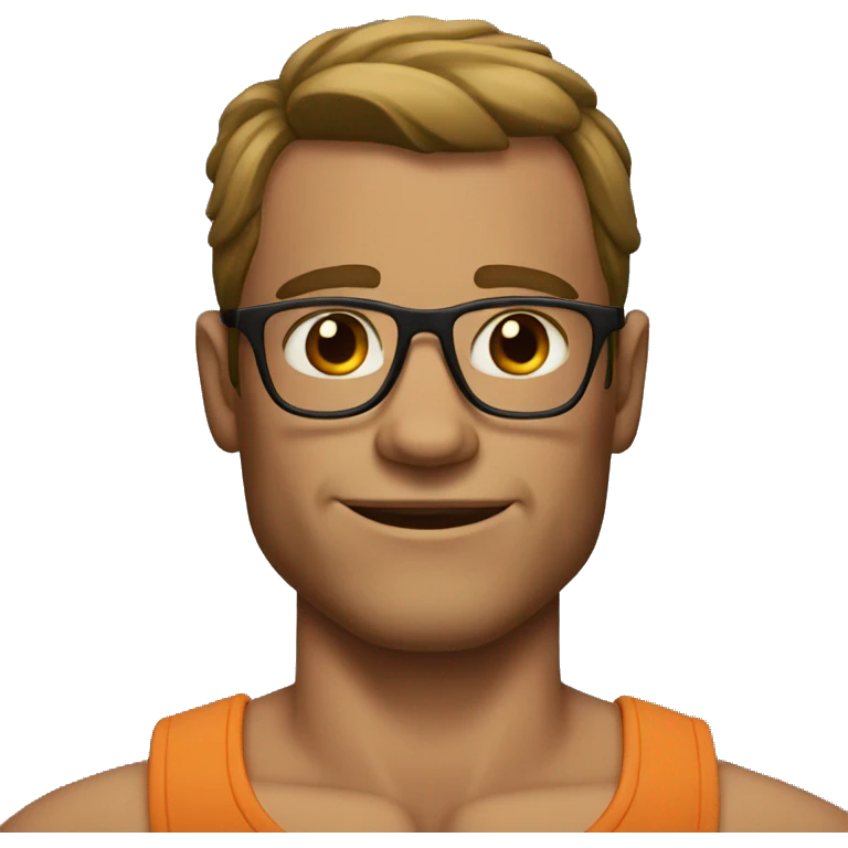 muscular man with no beard and glasses emoji