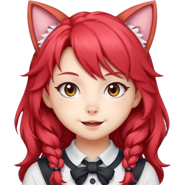 cute anime cat-girl with cat ears, red blowing hair emoji
