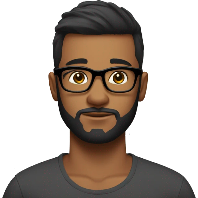 A midfade hair cut, short beard, 26 years old guy, black hair, and glasses. wakes up from bed in the mornin. emoji