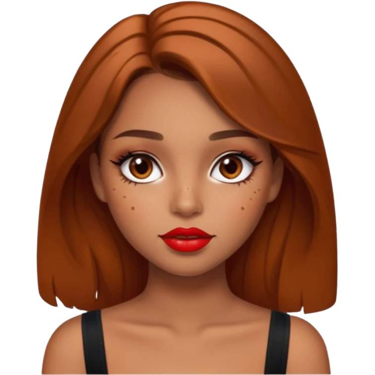 Pretty girl with caramel skin brown hair brown eyes and freckles. Wearing sexy makeup. emoji