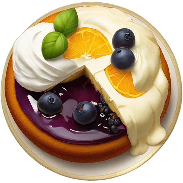 Orange tea cake w/ mascarpone and a huckleberry and pistachio compote  emoji