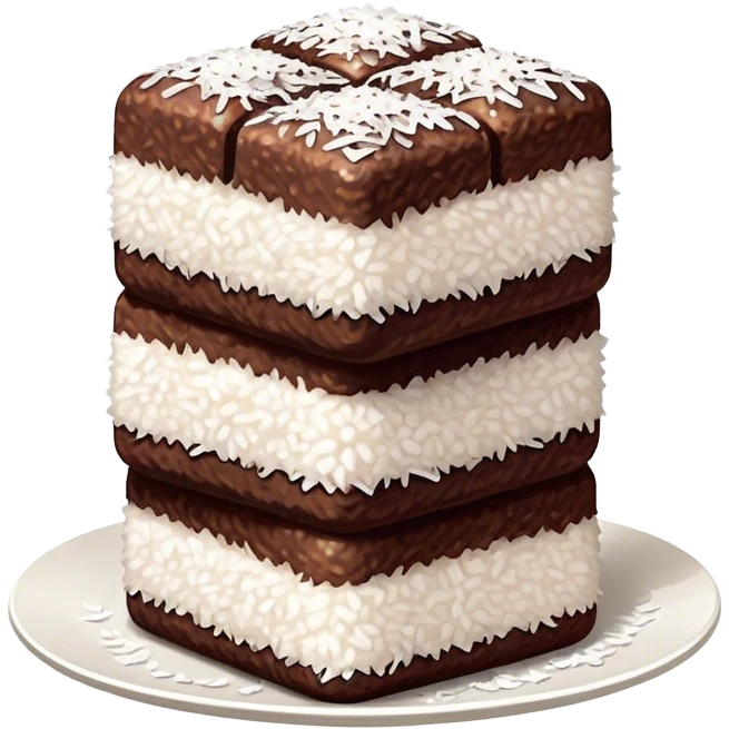 cinematic-realistic-lamingtons-dessert-emoji,-depicted-as-soft-sponge-squares-coated-in-chocolate-on all sides with coconut sprinkled on all side-rendered-with-mouth‚watering-detail-and-vibrant-lighting emoji