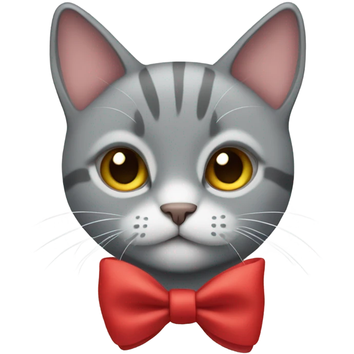 A gray cat with a red bow emoji