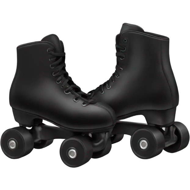Pair of high top black roller skates with black wheels and black laces and black plate with no stopper emoji