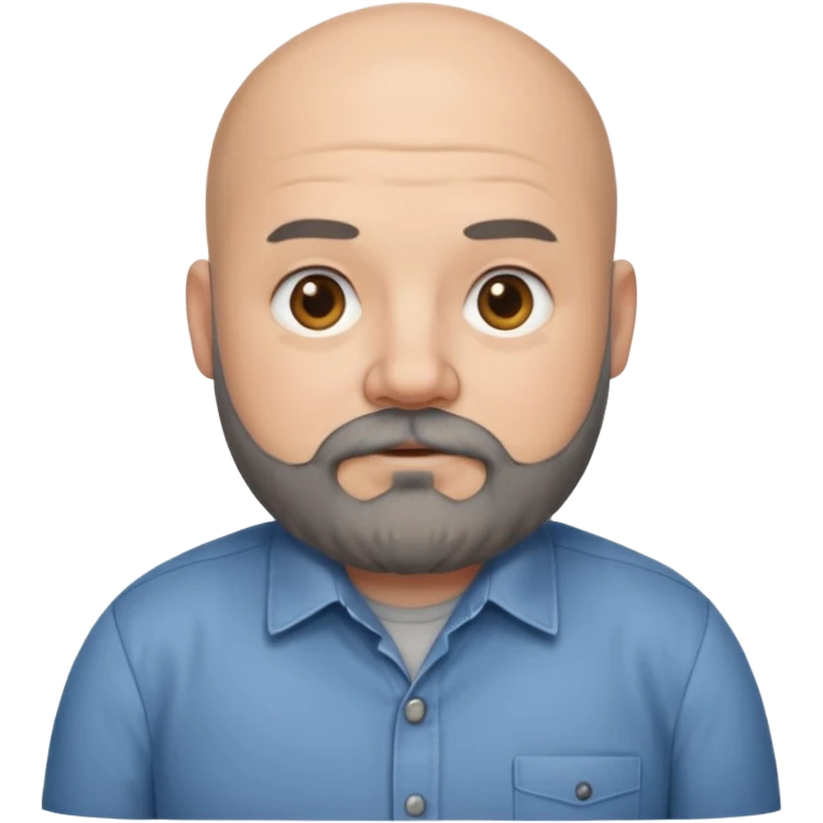 Bald chubby professional man with bushy black and grey beard, wearing a button down shirt emoji